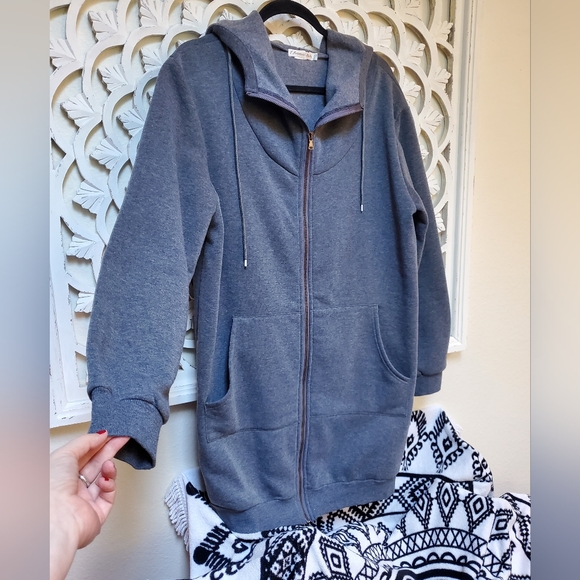 Long Heather Gray Sweatshirt Zipper Front ZAvenue USA 1XL - Picture 2 of 13